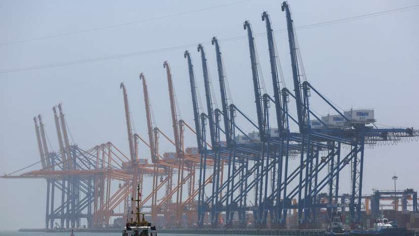 A ship is seen near the Hai Phong International Container Terminal
