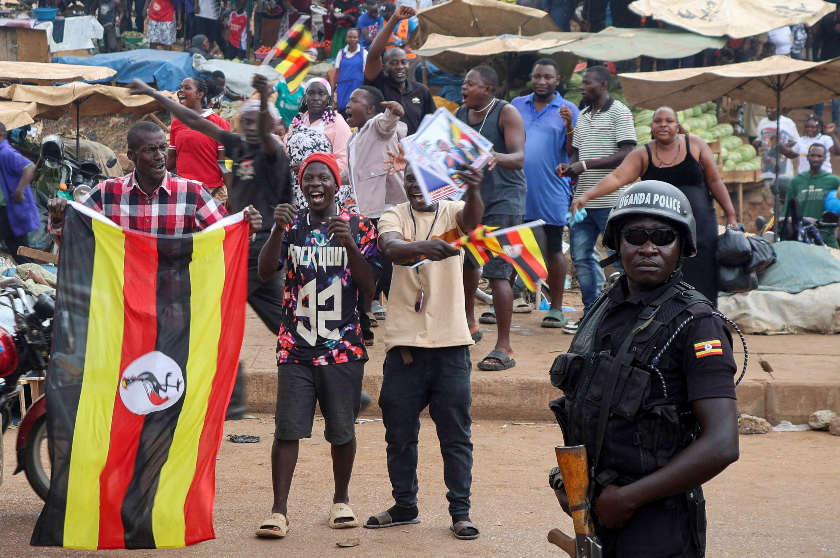 Ugandan Predidential candidate Robert Kyagulanyi of the National Unity Platform (NUP) party attends a campaign rally, in Kampala