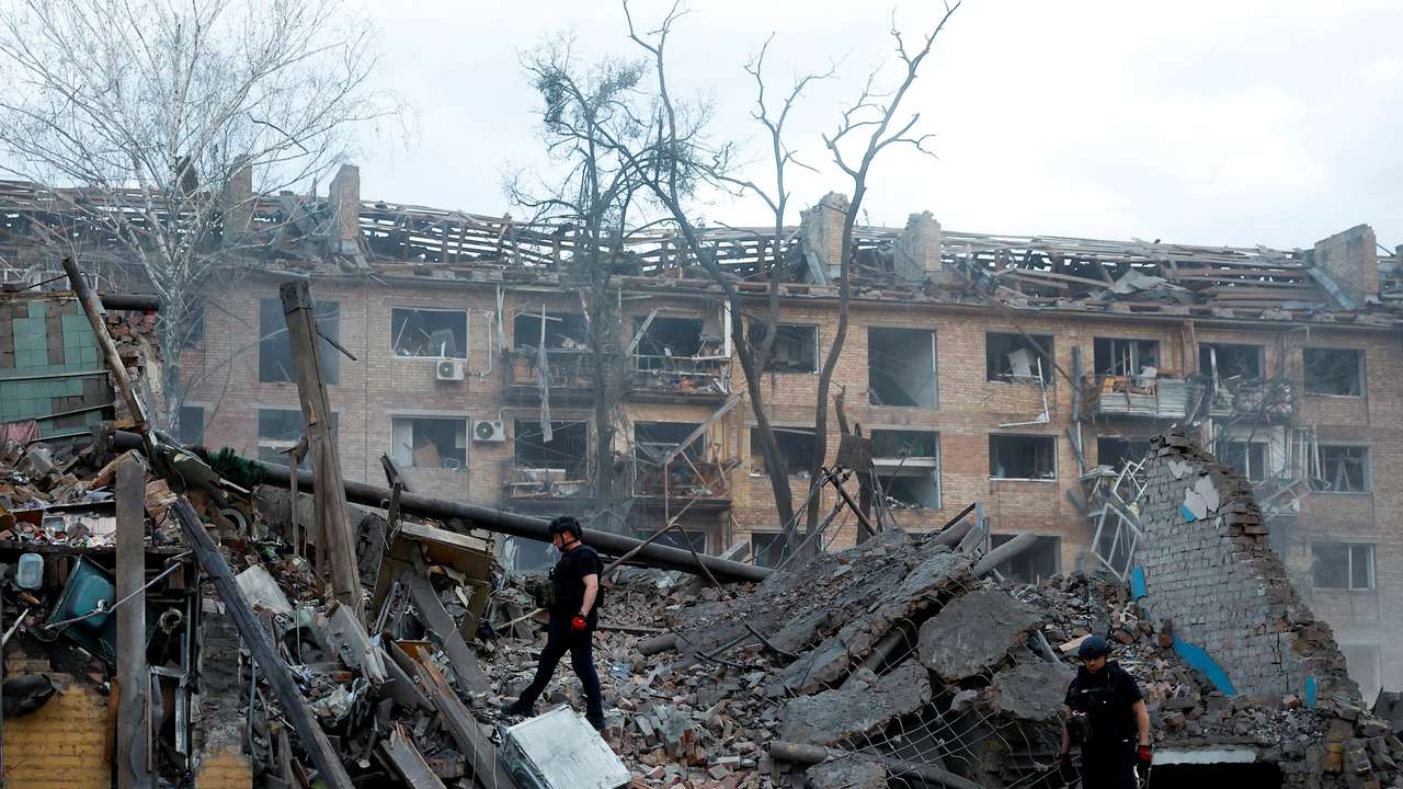 Aftermath of a Russian ballistic missile strike, in Kyiv
