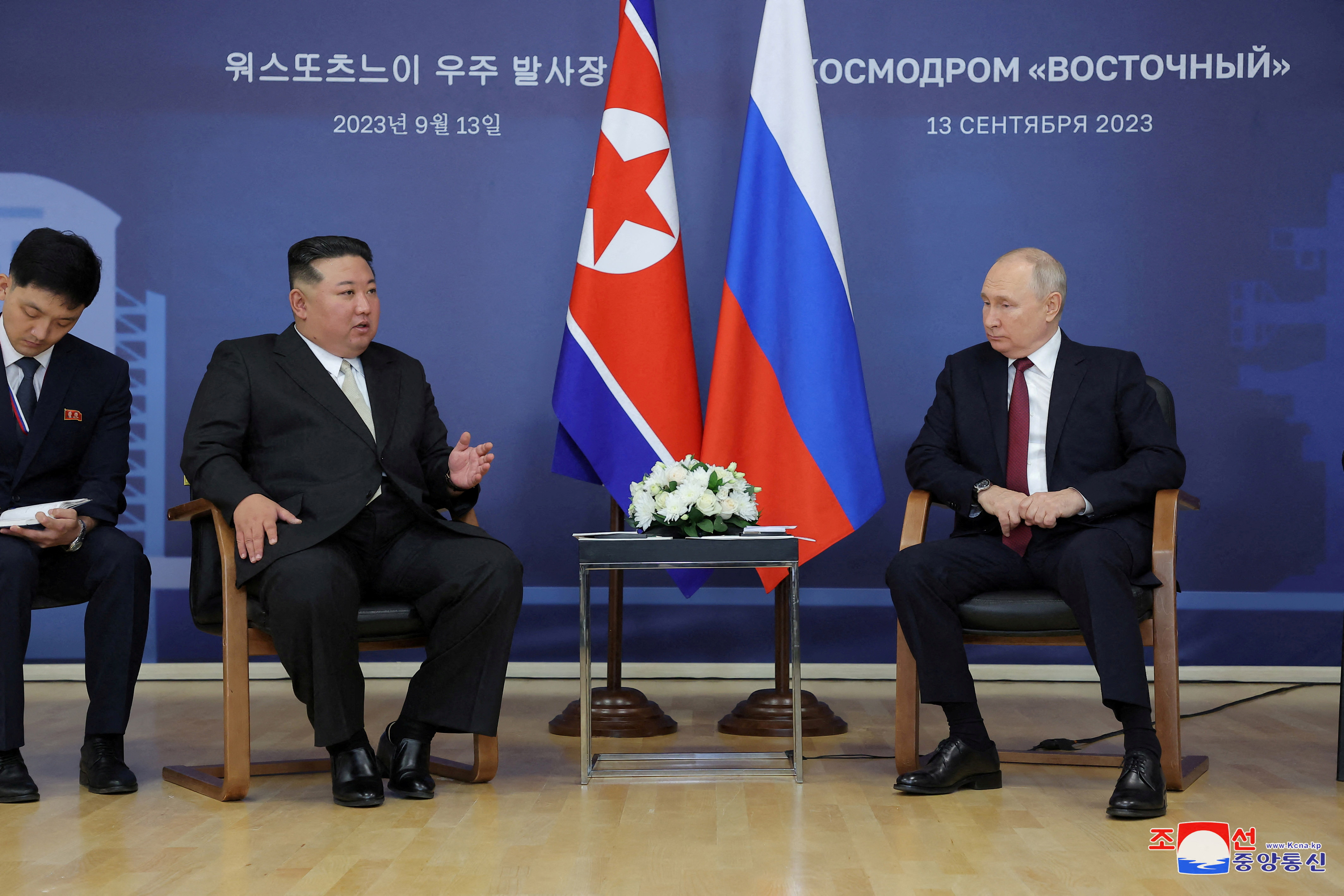FILE PHOTO: Russia's President Putin and North Korea's leader Kim meet in Amur region