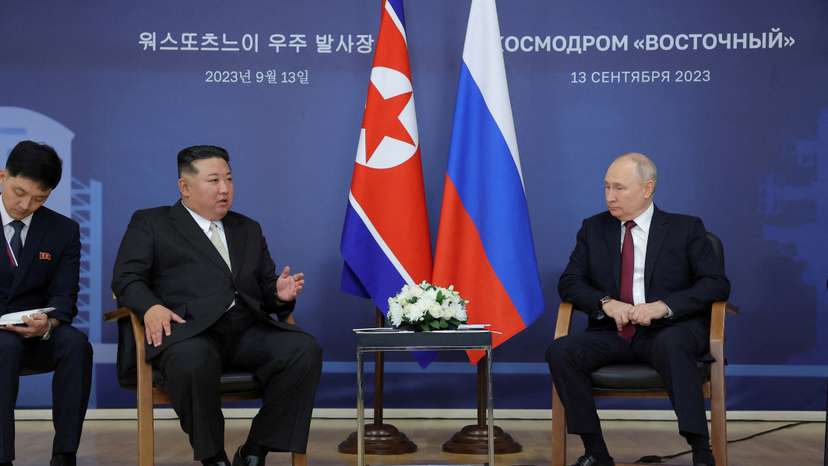 FILE PHOTO: Russia's President Putin and North Korea's leader Kim meet in Amur region