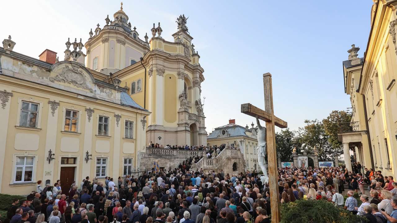 Farewell ceremony for the former Ukrainian parliamentary speaker Parubiy in Lviv