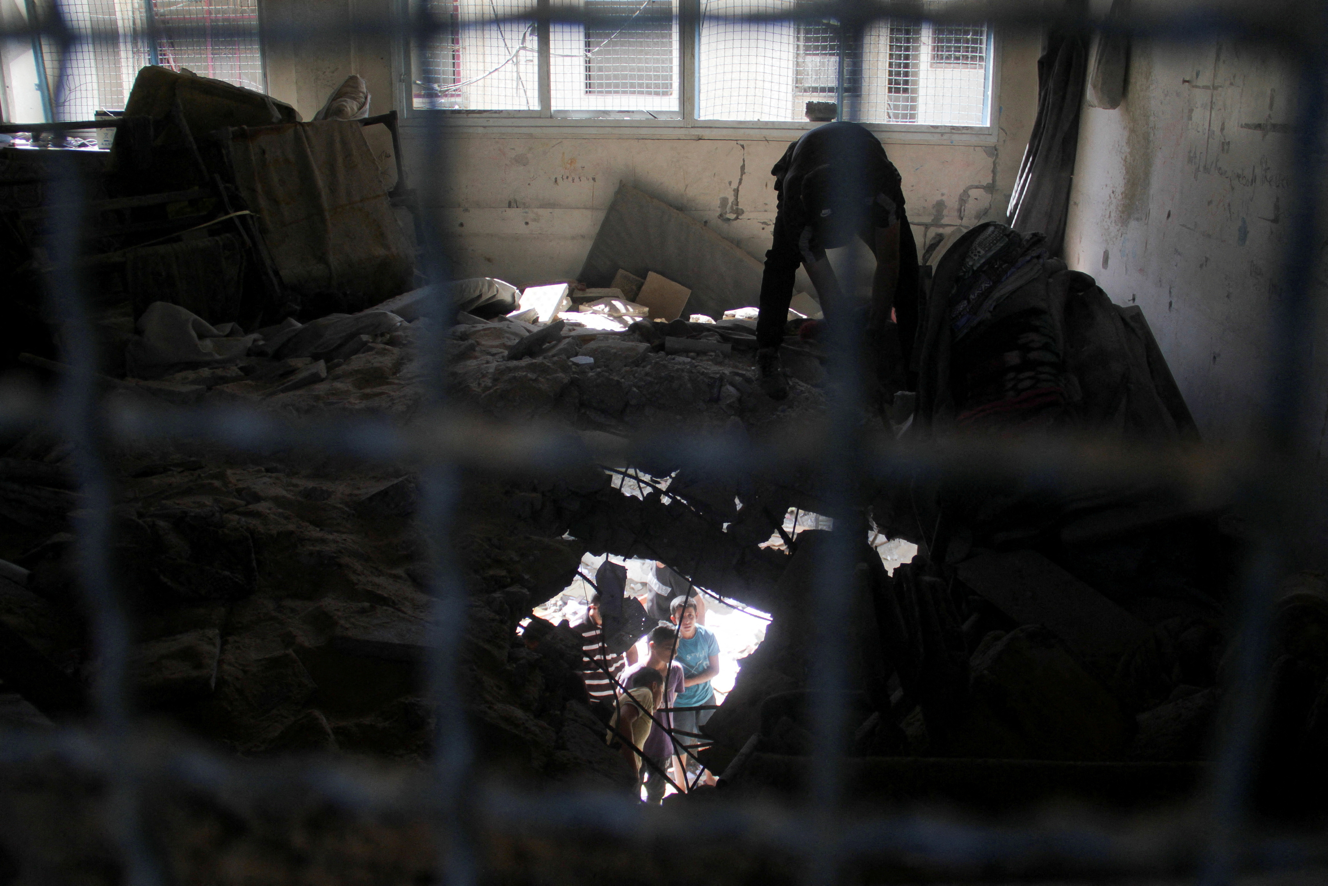 Site of an Israeli strike on a school sheltering displaced people at Beach refugee camp in Gaza City