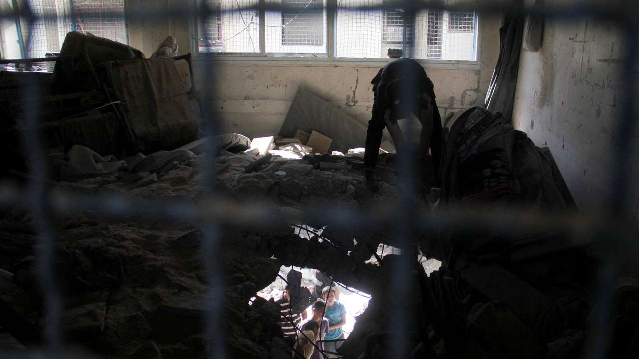 Site of an Israeli strike on a school sheltering displaced people at Beach refugee camp in Gaza City