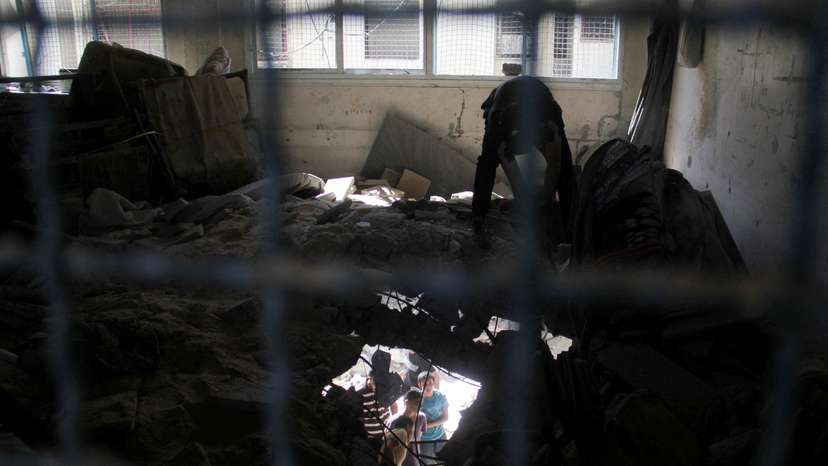 Site of an Israeli strike on a school sheltering displaced people at Beach refugee camp in Gaza City