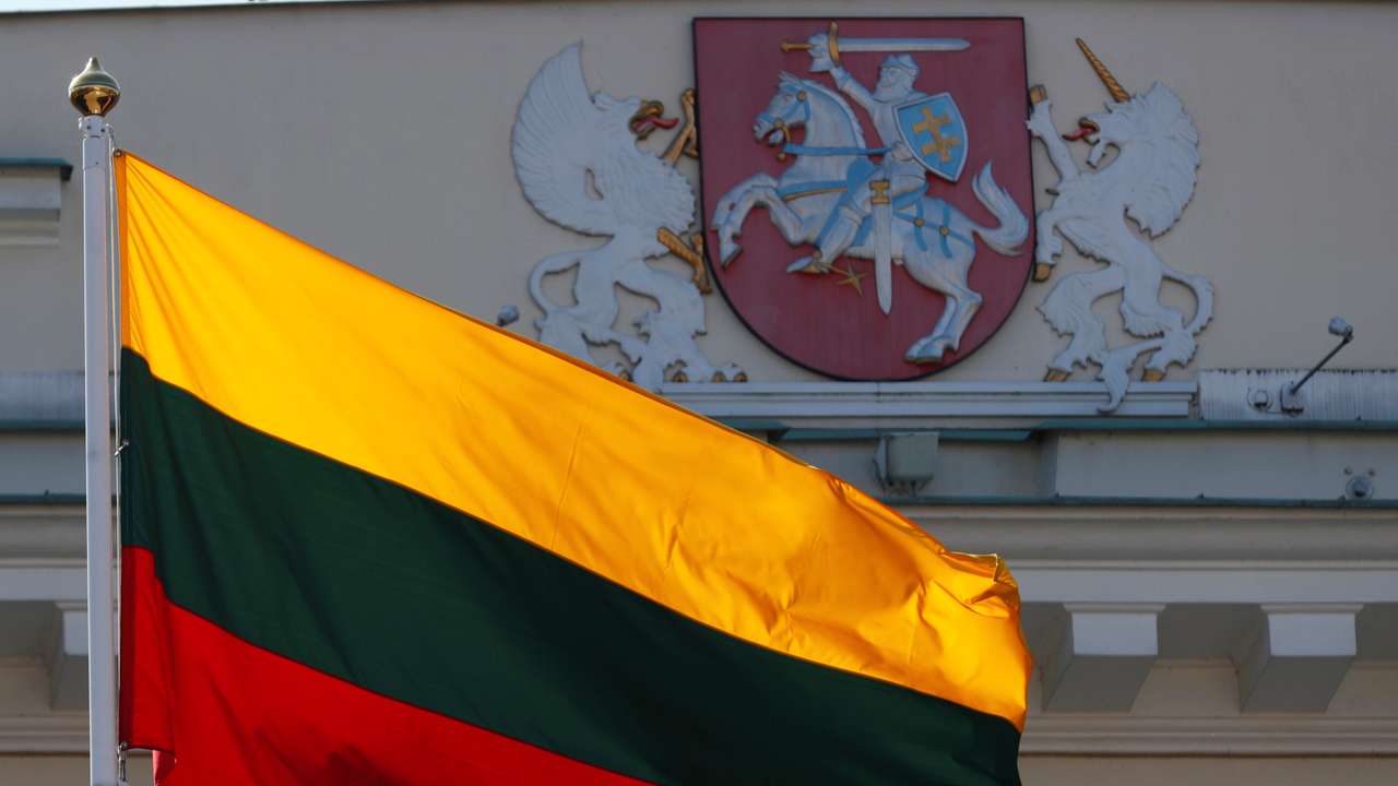 Lithuanian flag flutters during the celebration of the 15th anniversary of Lithuania's membership in NATO in Vilnius