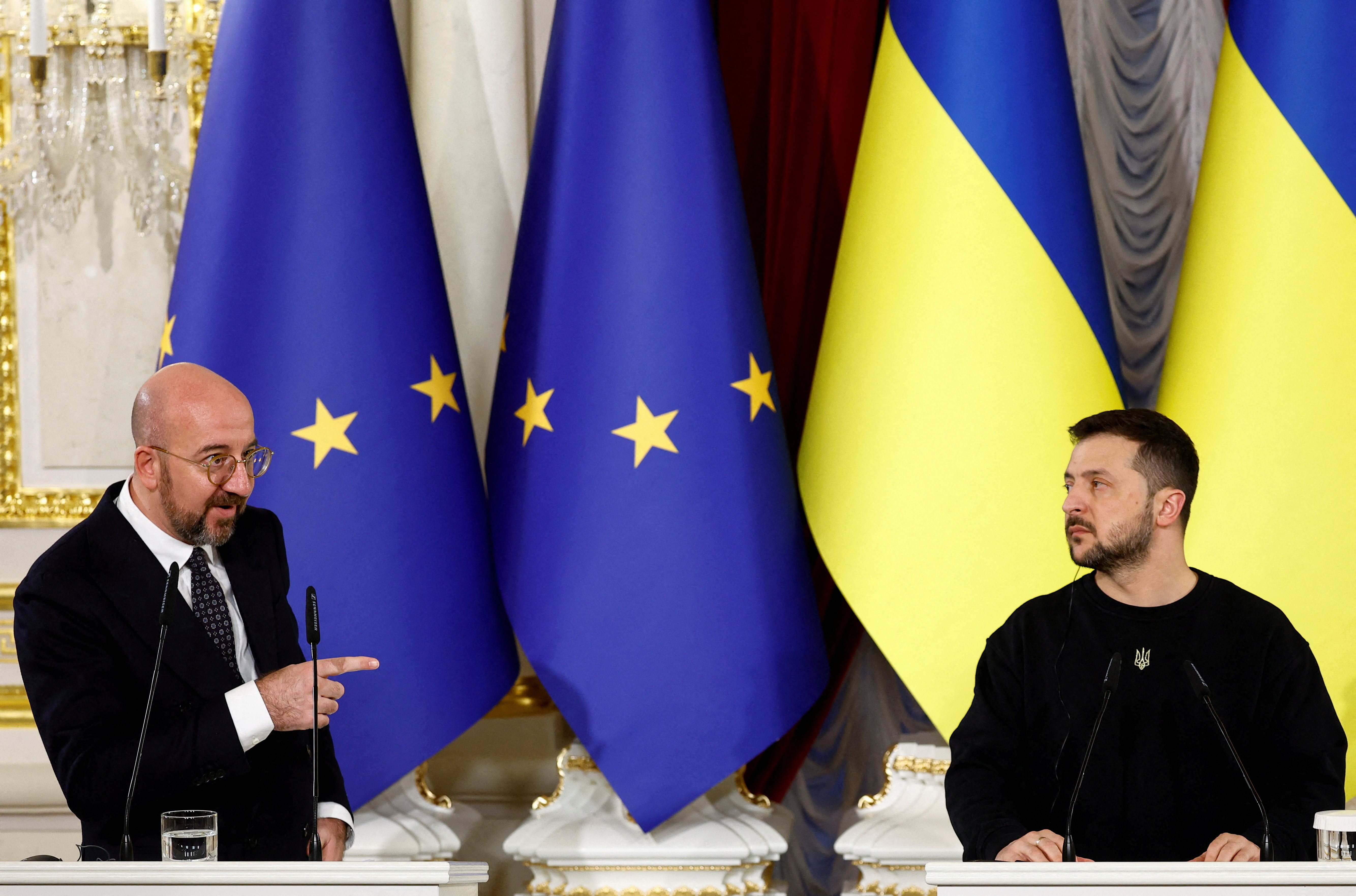 FILE PHOTO: Ukraine's President Zelenskiy, Moldova's President Sandu and President of the European Council Michel attend a joint press conference in Kyiv