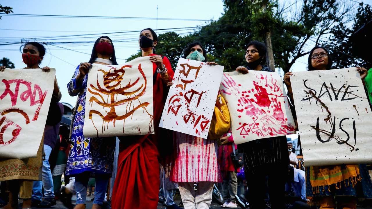 Protest demanding justice for the violence against Hindu communities during Durga Puja festival in Dhaka