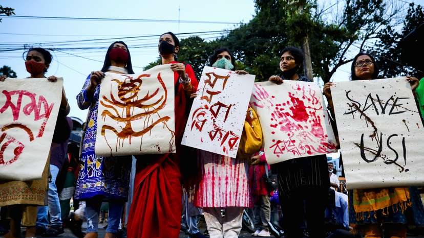 Protest demanding justice for the violence against Hindu communities during Durga Puja festival in Dhaka
