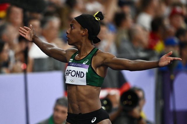 Dominican jumper, Thea LaFond, celebrating her moment