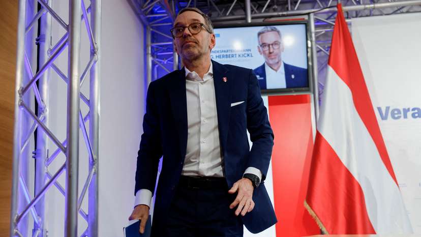 Freedom Party (FPOe) leader Herbert Kickl addresses the media in Vienna