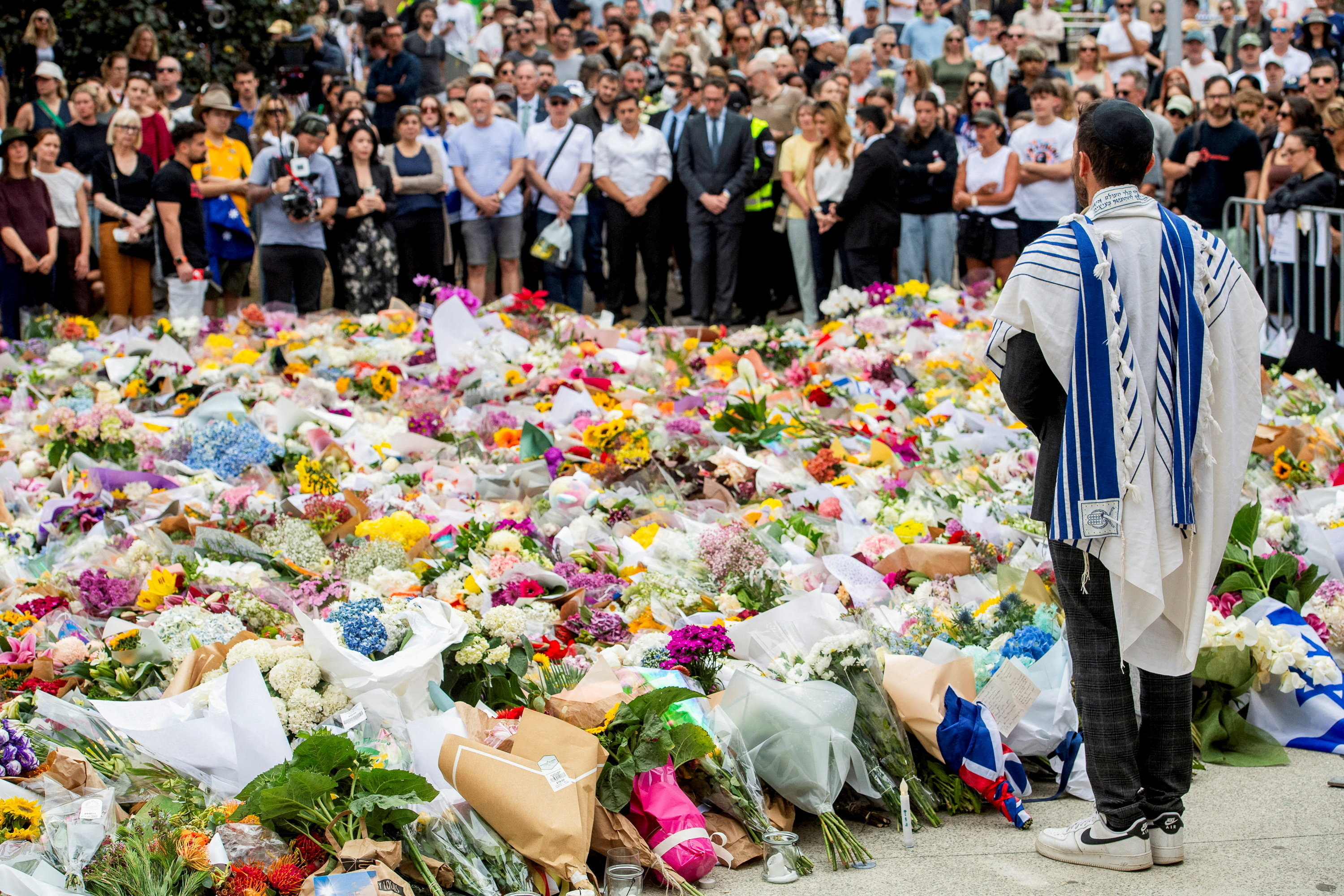 Memorial in honour to victims of a mass shooting at Bondi Beach, in Sydney