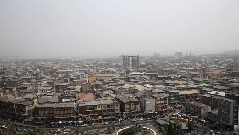 A view of the central business district is seen from a roof-top in Lagos