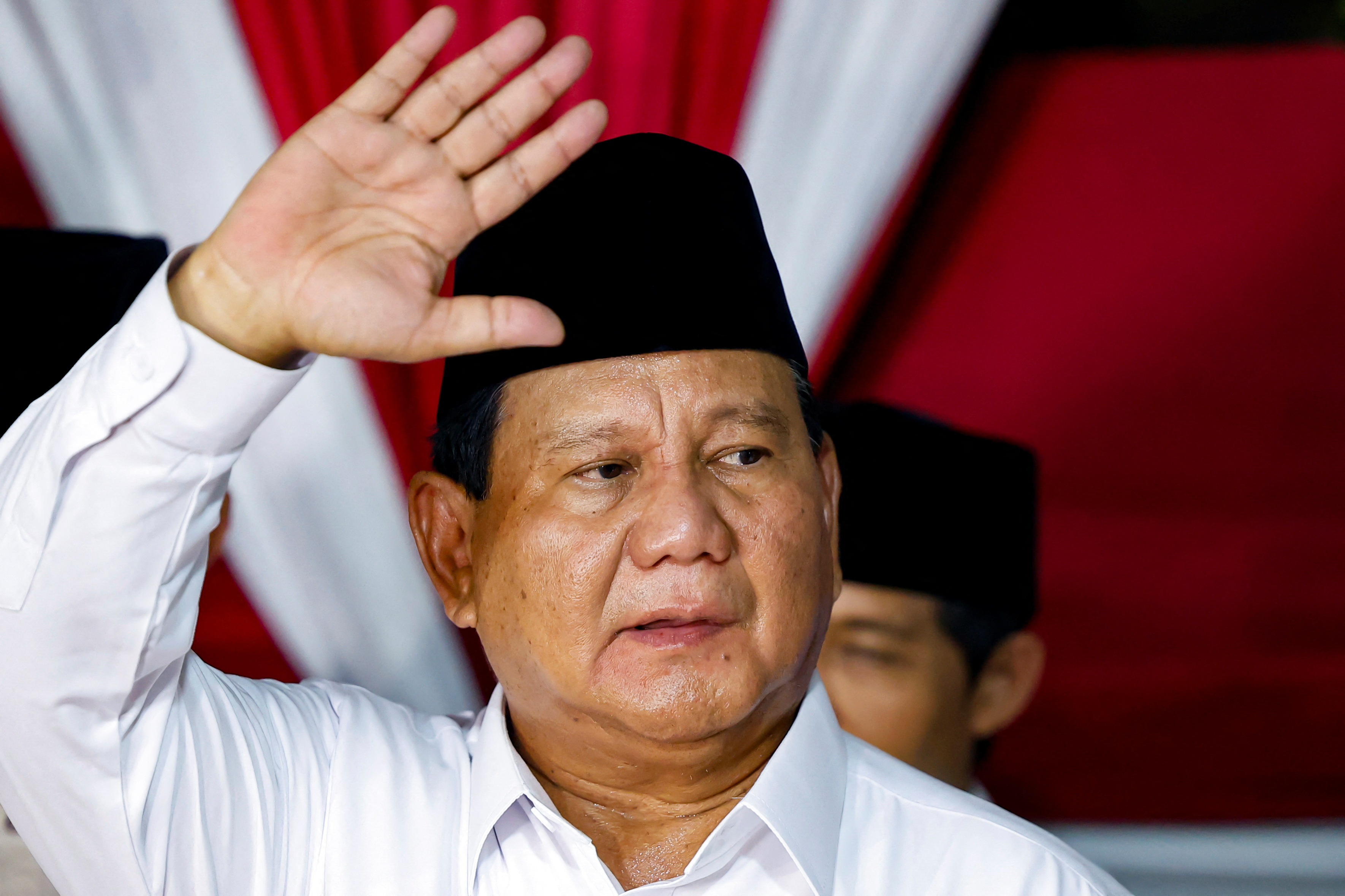 Indonesia's front-runner presidential candidate Prabowo Subianto gives a speech after the announcement of the presidential election result, in Jakarta