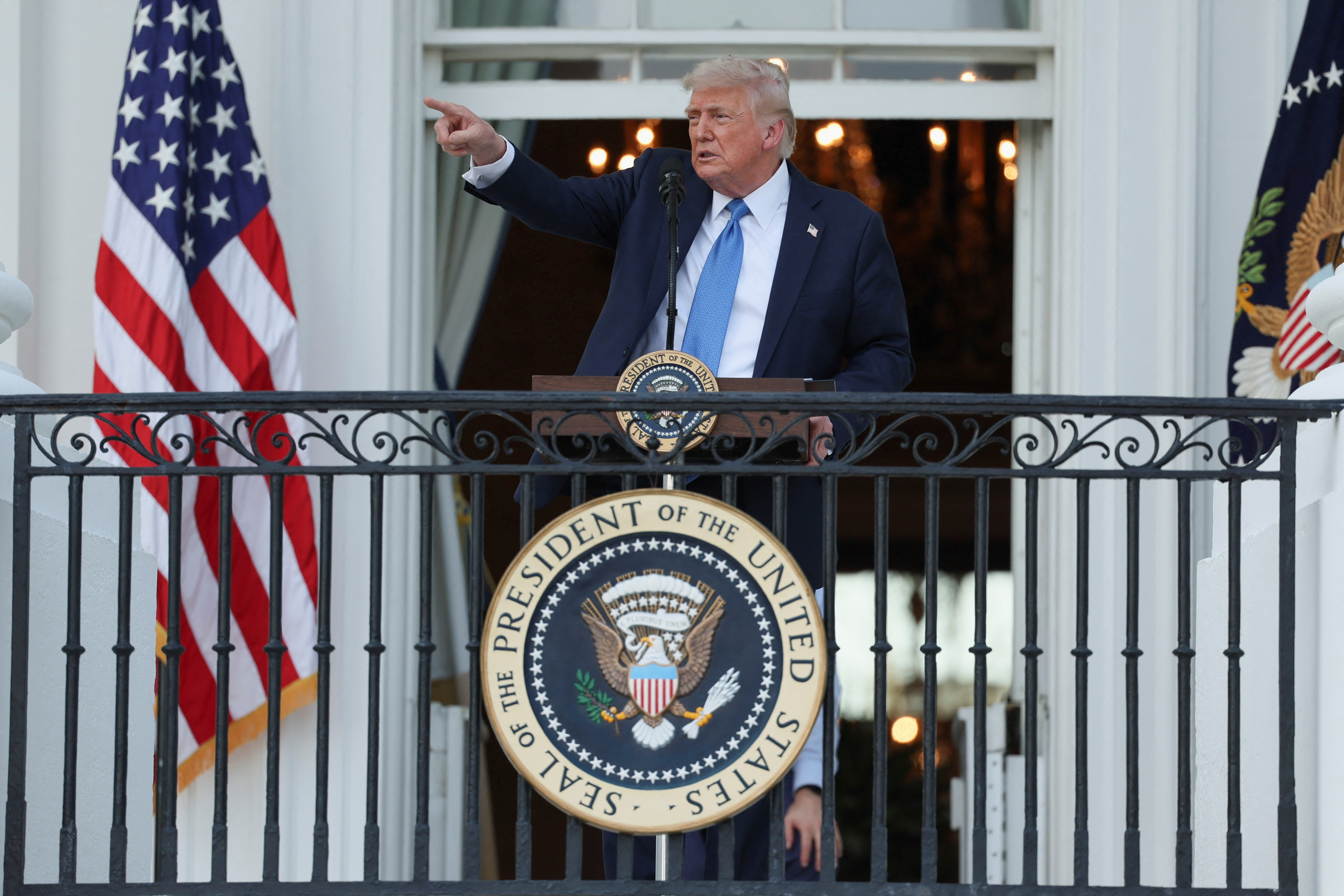 U.S. President Donald Trump attends a "Summer Soiree" held on the South Lawn of the White House in Washington