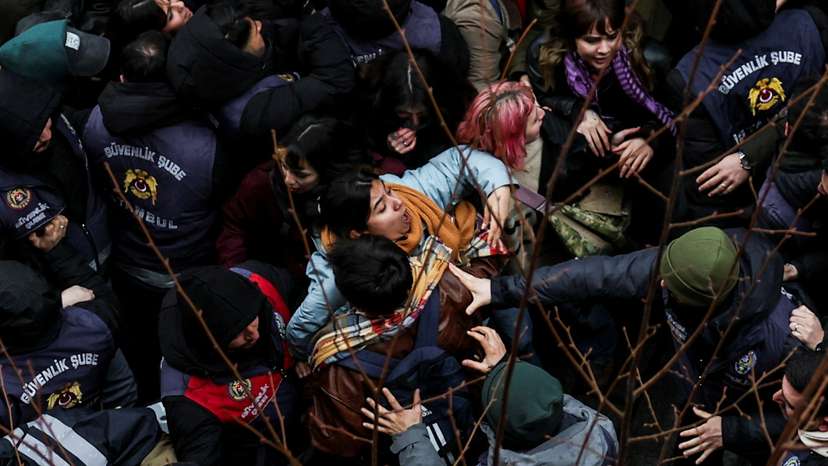 University students protest against the detention of Istanbul Mayor Ekrem Imamoglu, in Istanbul