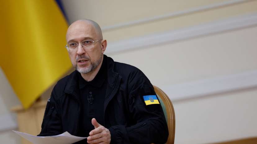Ukraine's Prime Minister Denys Shmyhal holds a press conference in Kyiv