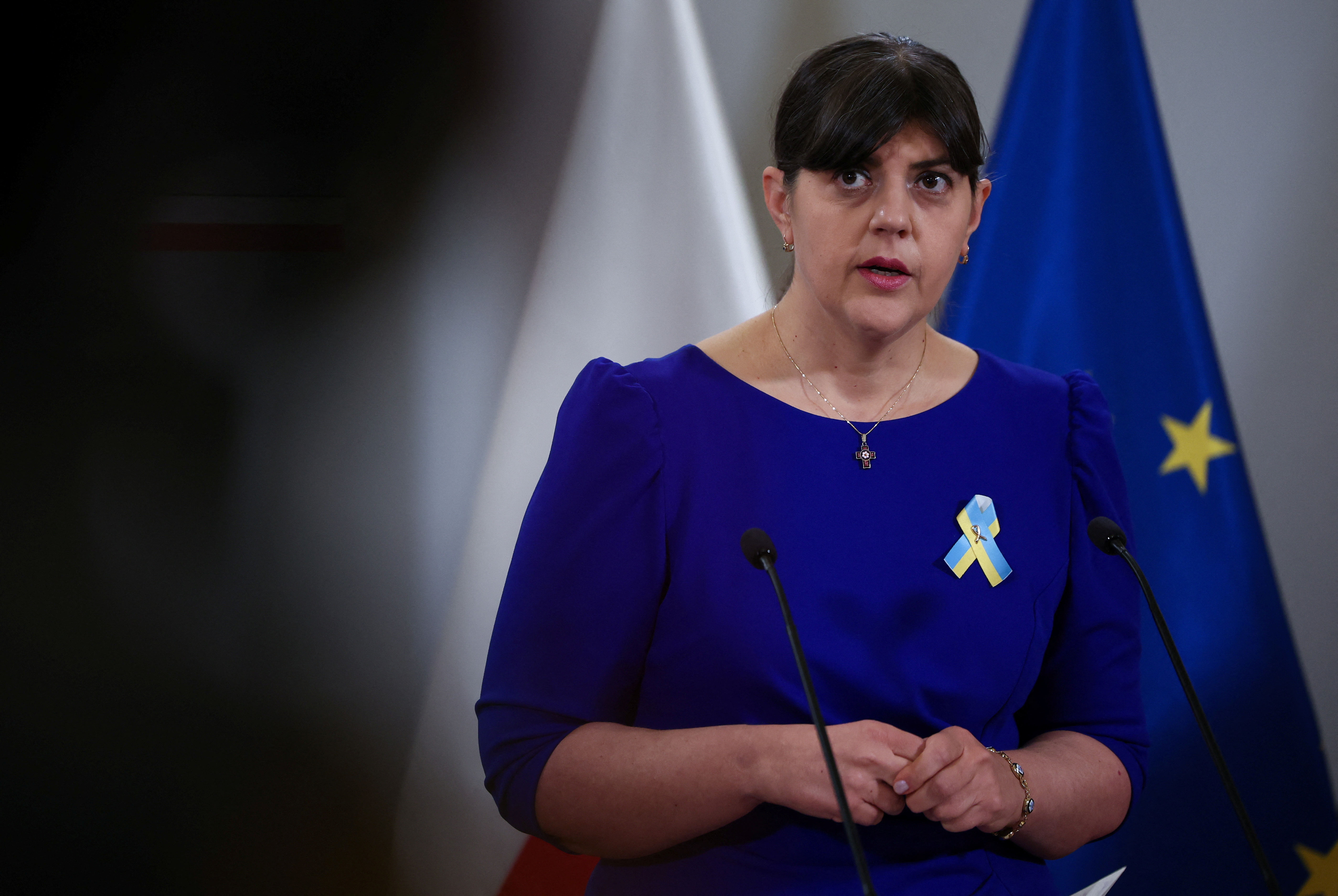 Poland's Minister of Justice Prosecutor General Adam Bodnar and the European Prosecutor General Laura Codruta Kovesi attend a press conference in Warsaw