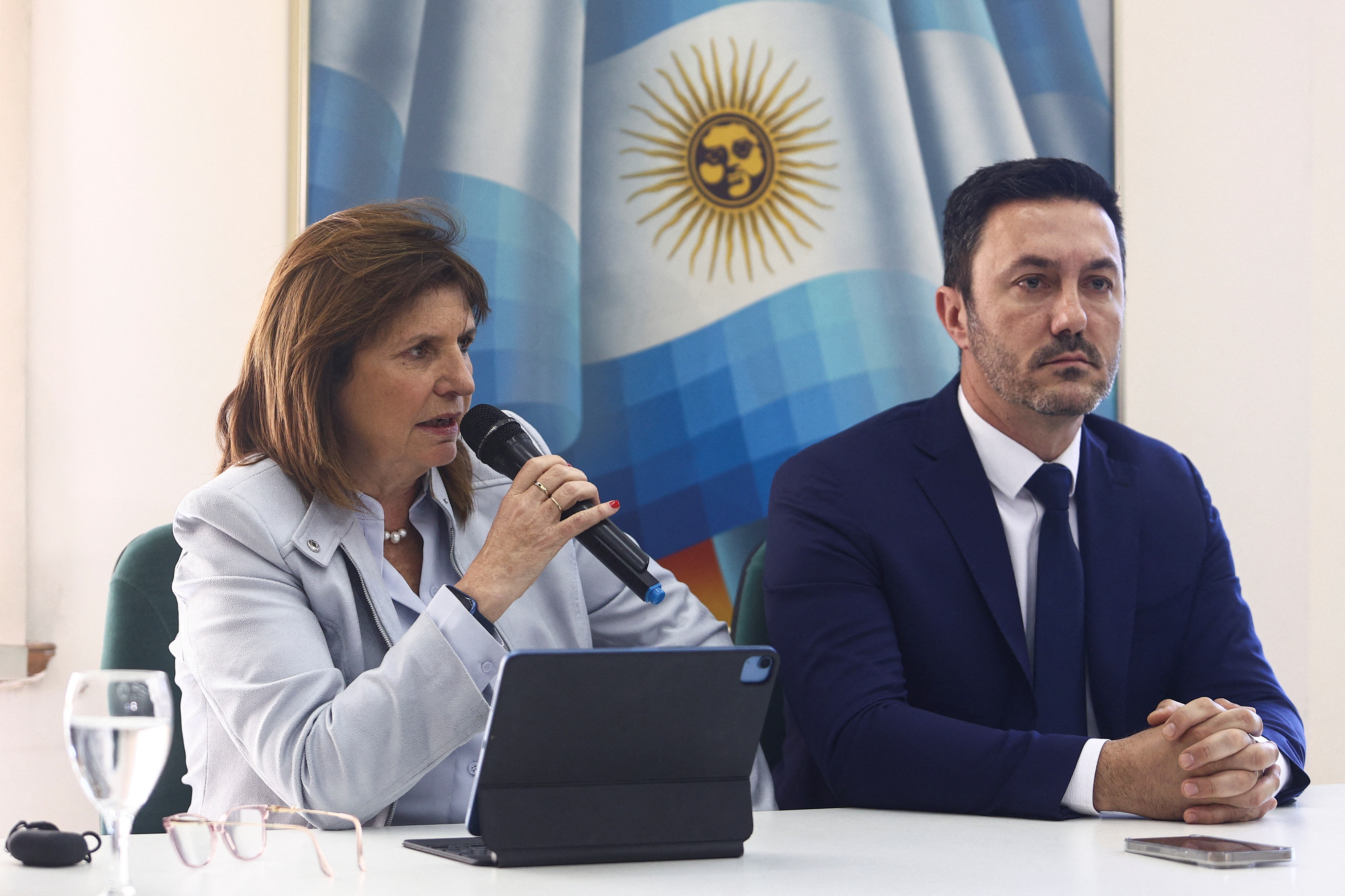 Patricia Bullrich attends a press conference, in Buenos Aires