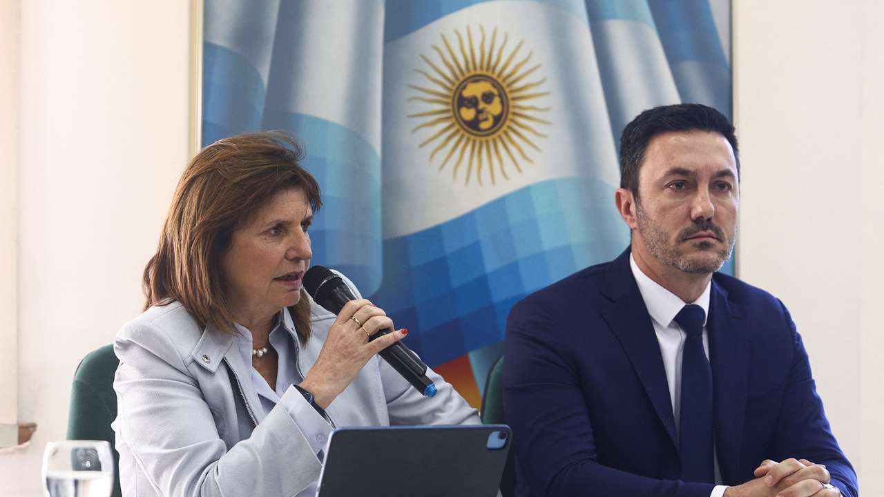 Patricia Bullrich attends a press conference, in Buenos Aires