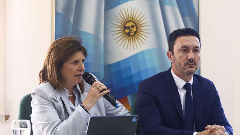 Patricia Bullrich attends a press conference, in Buenos Aires