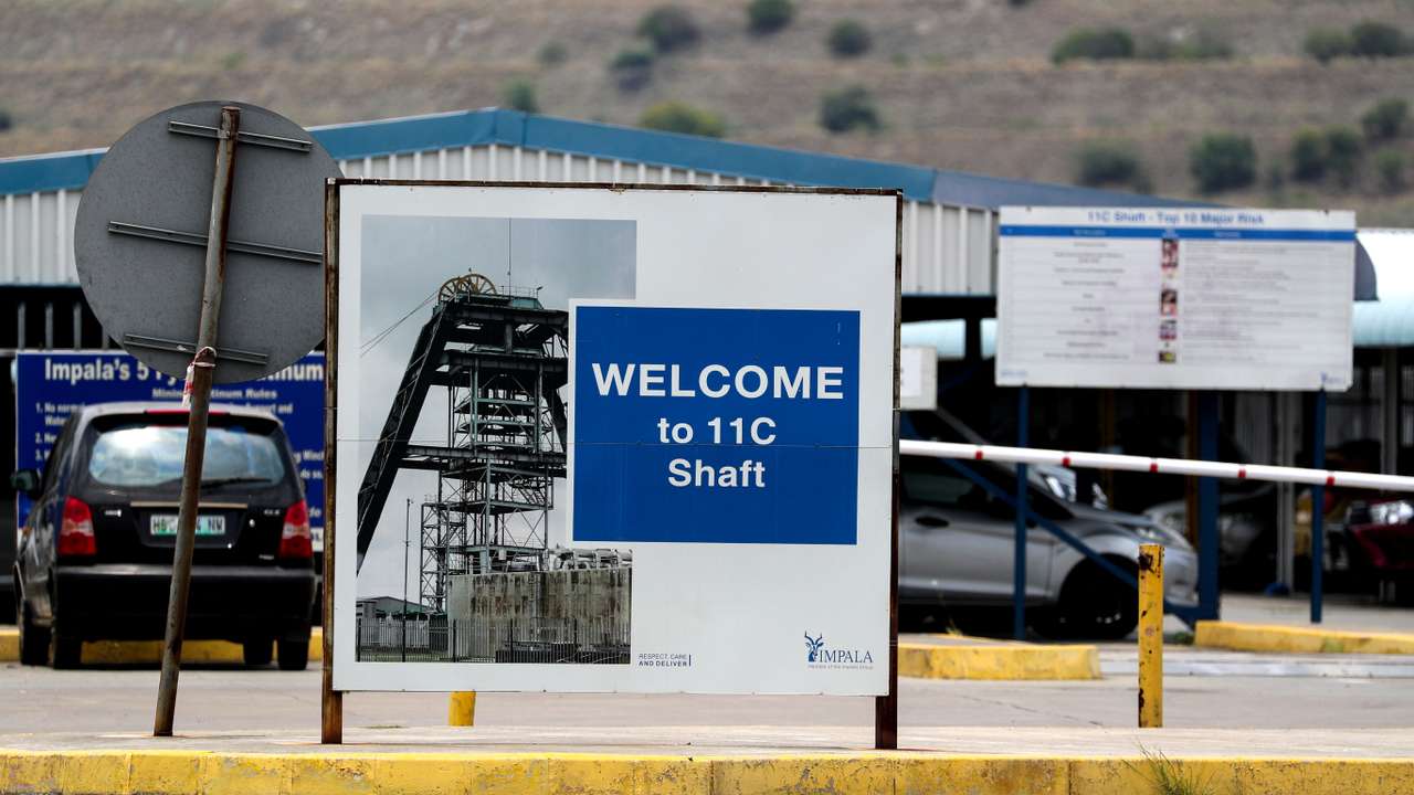 A sign showing the entrance to Shaft 11 at Impala Platinum Mine, in Rustenburg