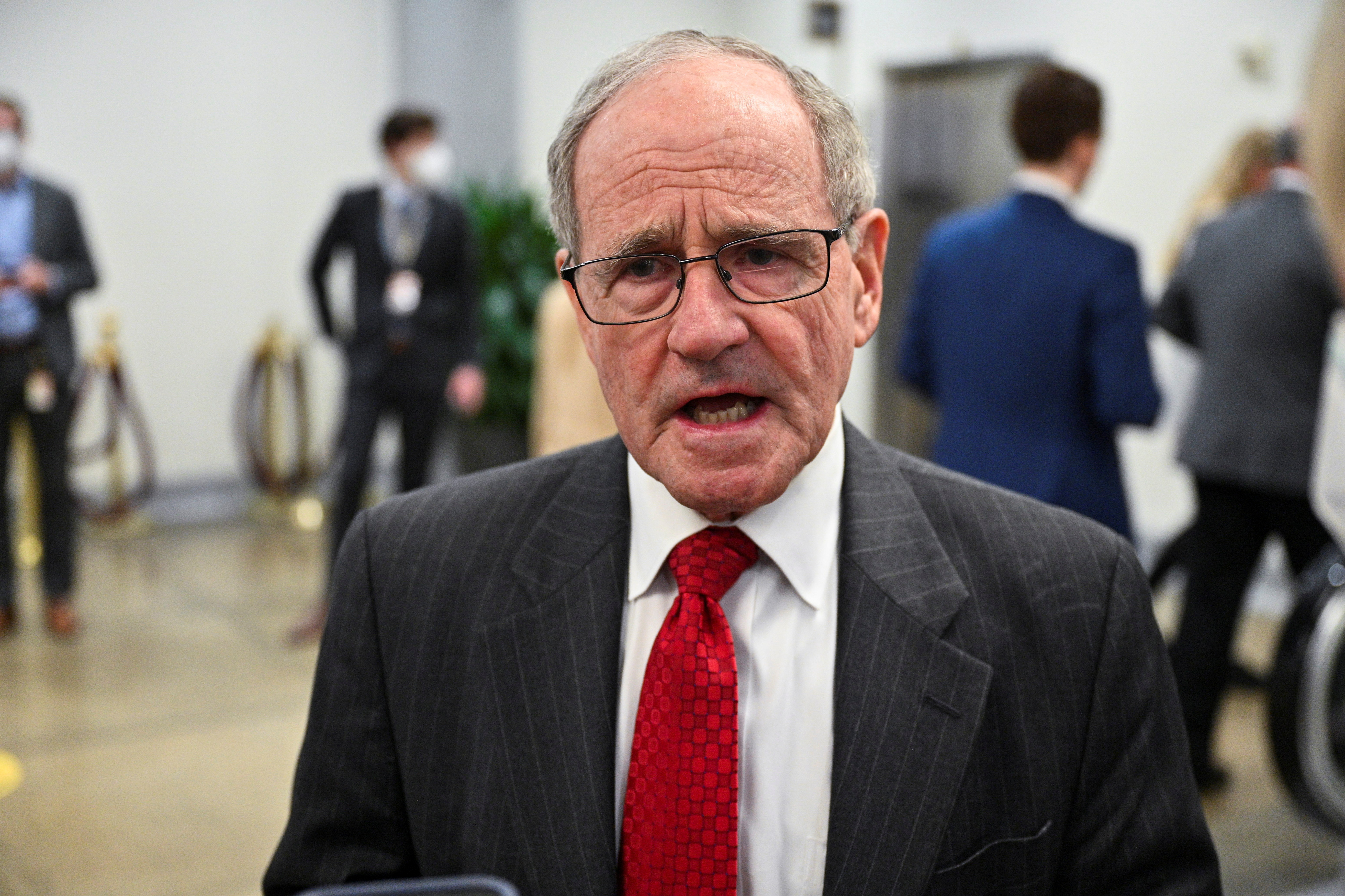 U.S. Senator Jim Risch (R-ID) speaks with reporters at the U.S. Capitol in Washington