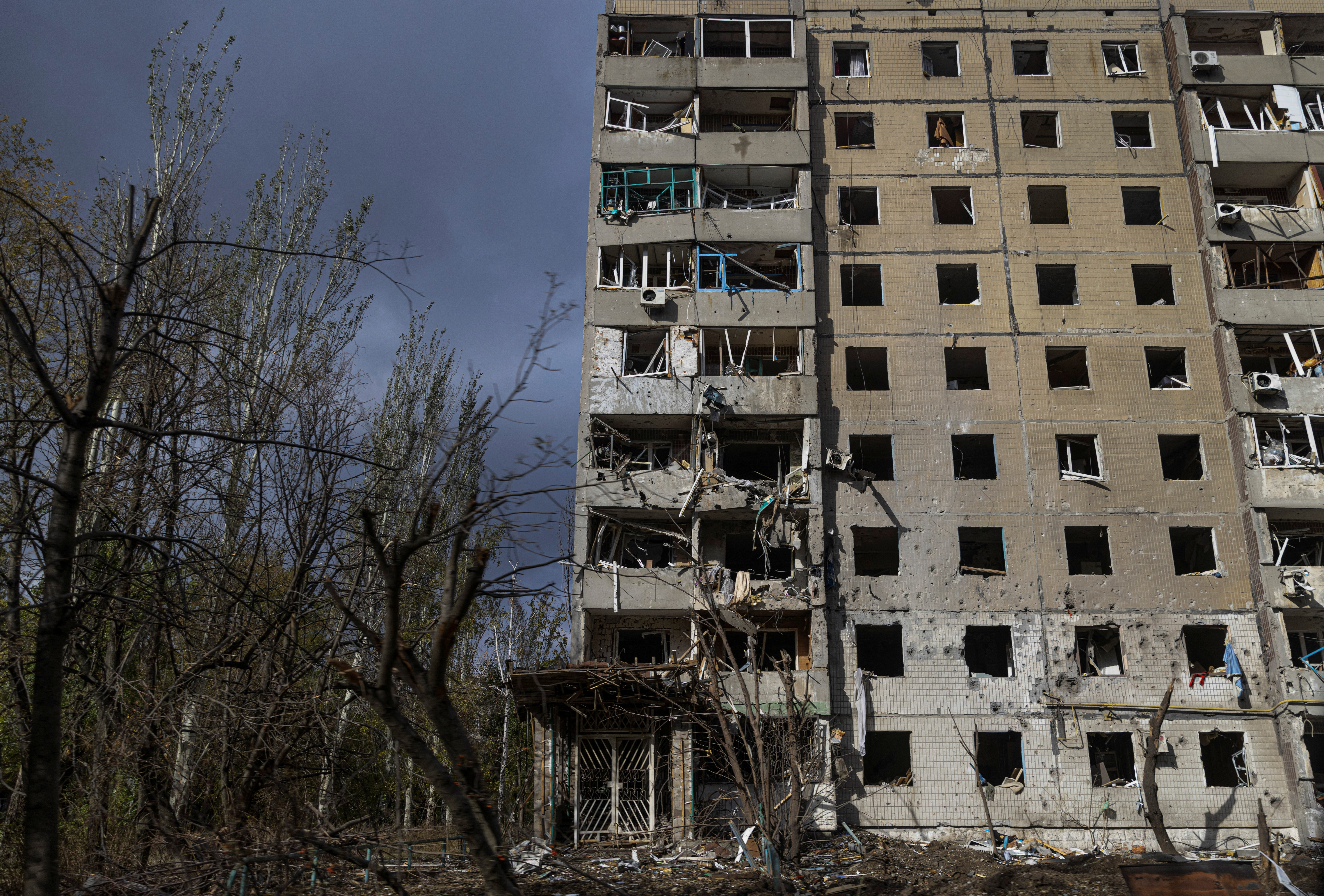 A damaged residential building in Avdiivka