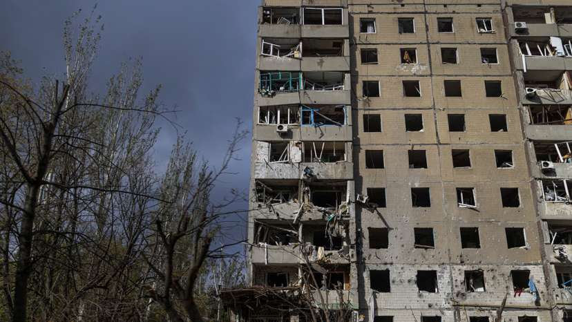 A damaged residential building in Avdiivka