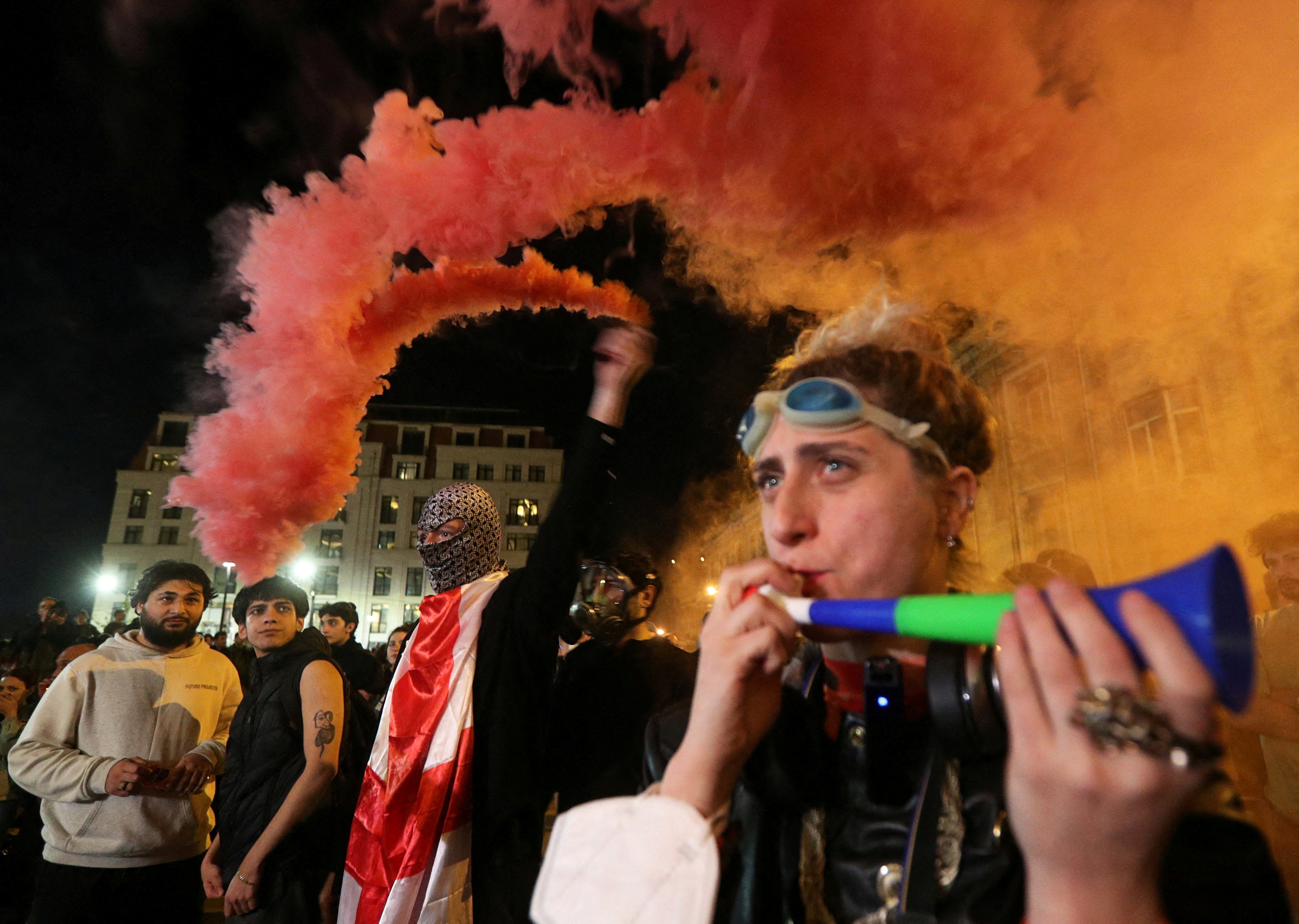 FILE PHOTO: People protest against the "foreign agents" bill in Tbilisi