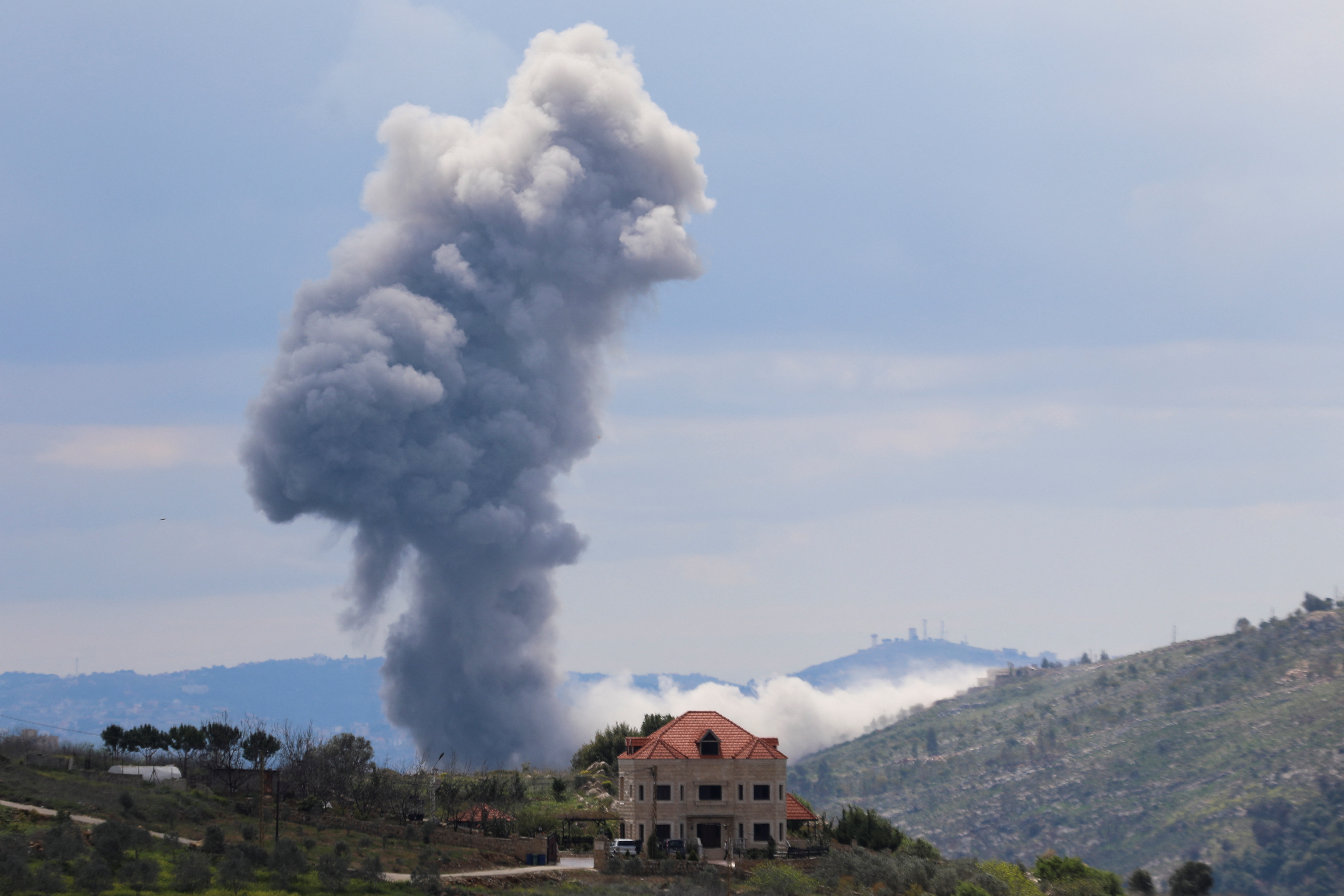 Smoke rises from Taibeh following Israeli strikes