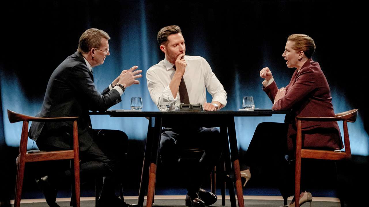 FILE PHOTO: Debate between Mette Frederiksen and Troels Lund Poulsen on DR
