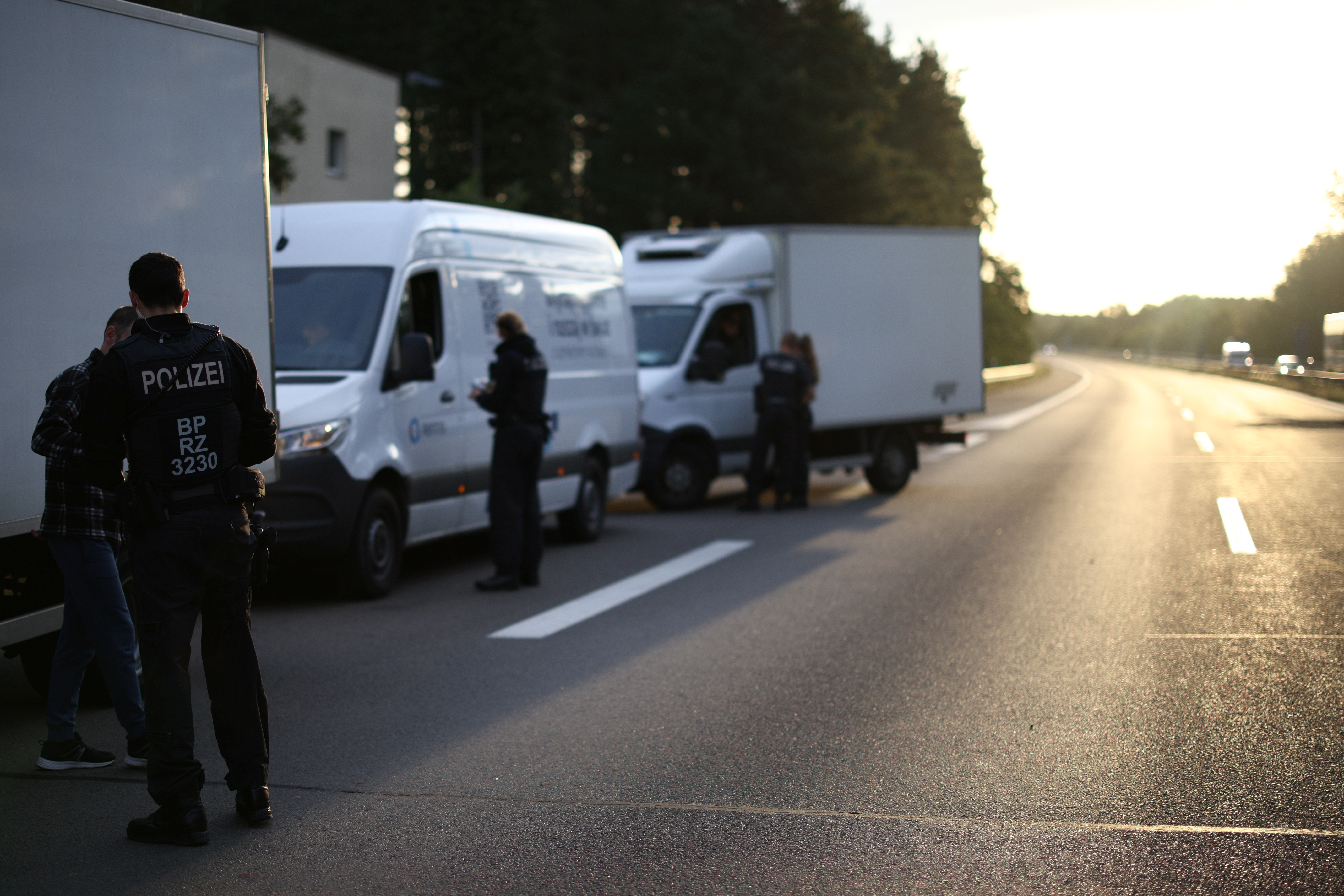 German police patrol along the German-Polish border to prevent illegal migration, near Bademeusel