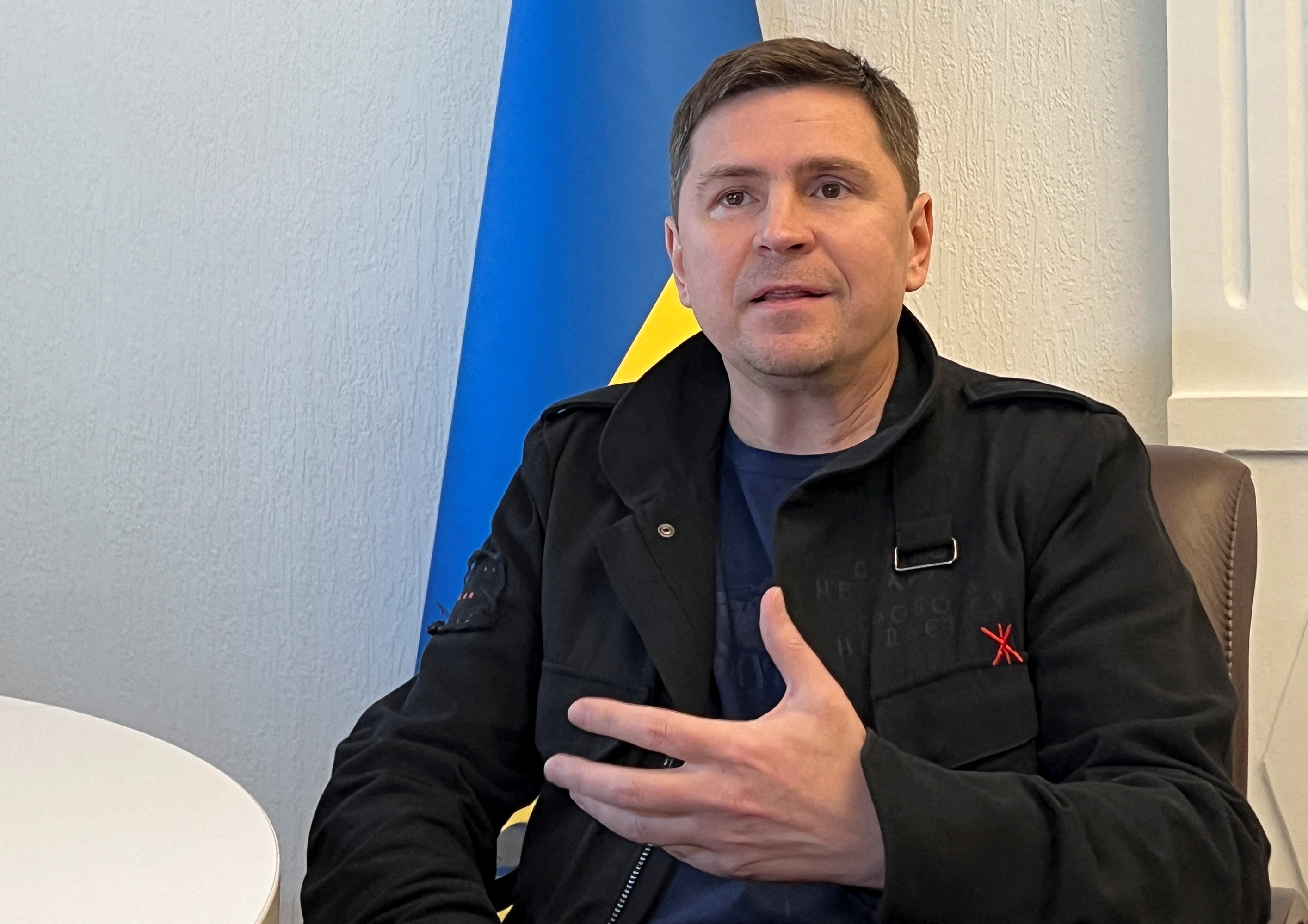 FILE PHOTO: Political advisor of Ukrainian President Podolyak speaks during an interview in Kyiv