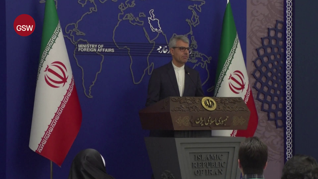 Iran's foreign ministry spokesman Esmaeil Baghaei starting his a weekly press conference
