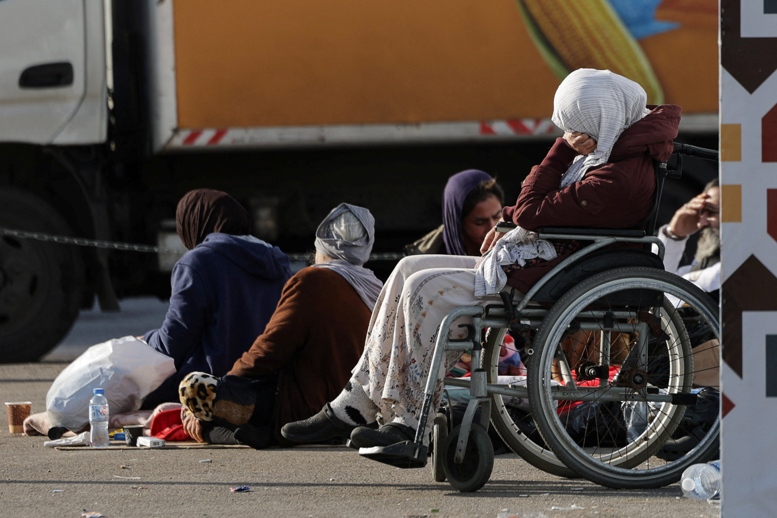 Displaced people from the southern suburbs, gather at Martyrs' Square in Beirut