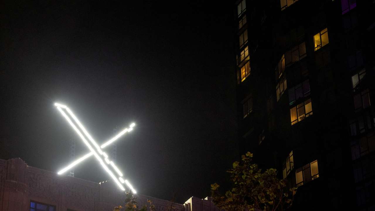 FILE PHOTO: X' logo is seen on the top of the headquarters of the messaging platform X, formerly known as Twitter, in downtown San Francisco, California, U.S., July 30, 2023. REUTERS/Carlos Barria/