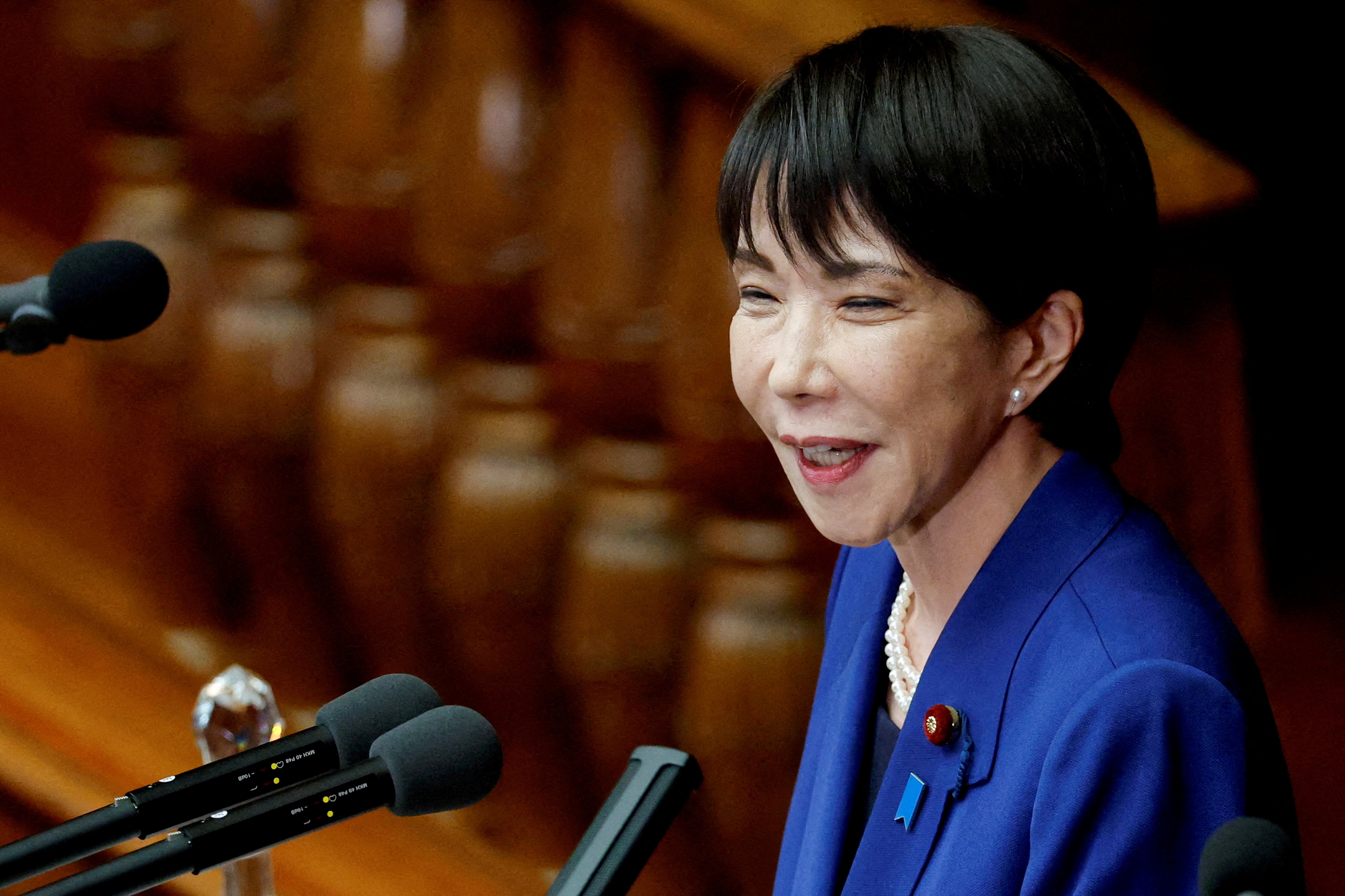 FILE PHOTO: Japanese Prime Minister Sanae Takaichi in parliament in Tokyo