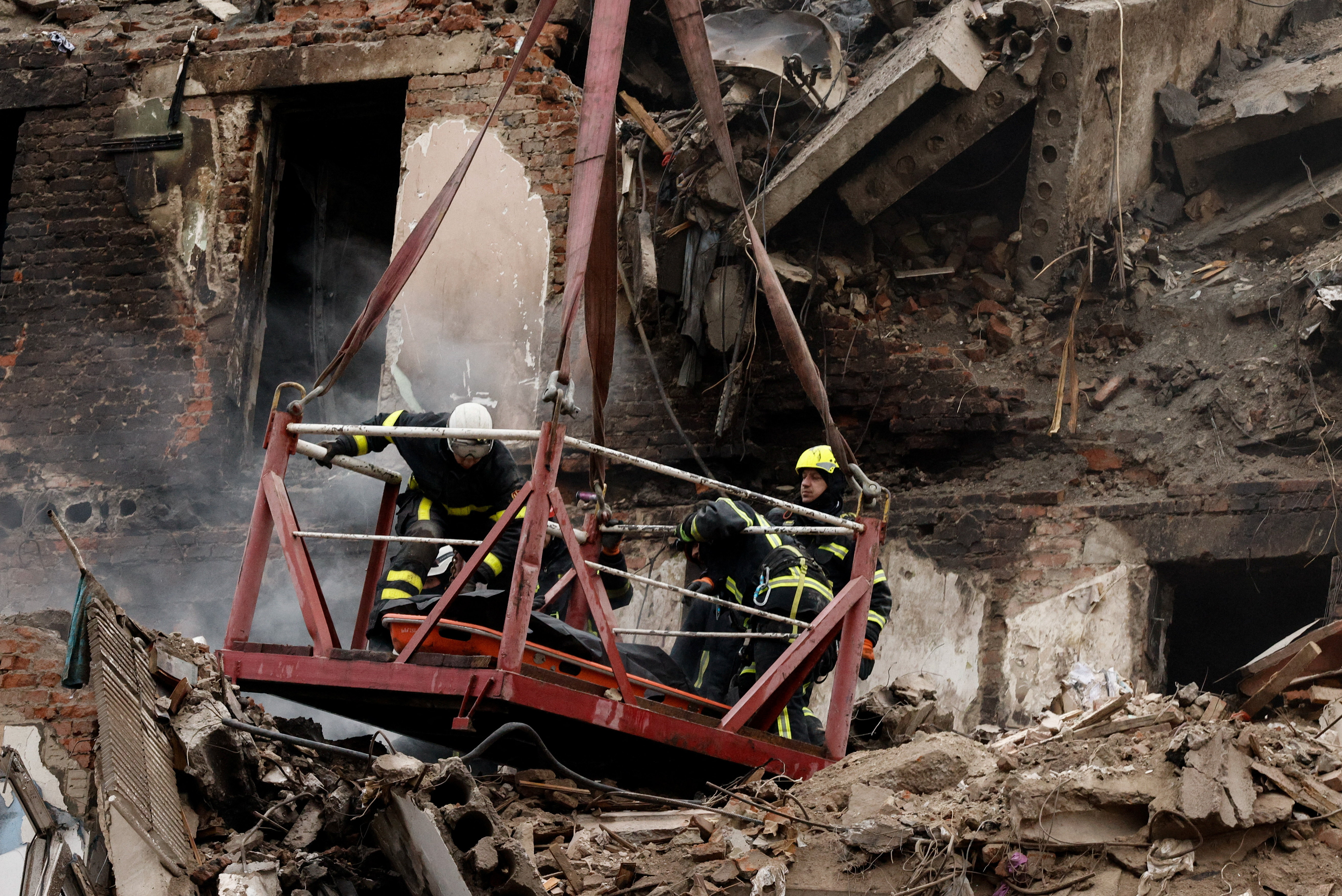 Aftermath of a Russian missile attack on an apartment building, in Ternopil