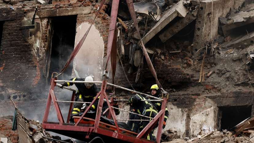 Aftermath of a Russian missile attack on an apartment building, in Ternopil