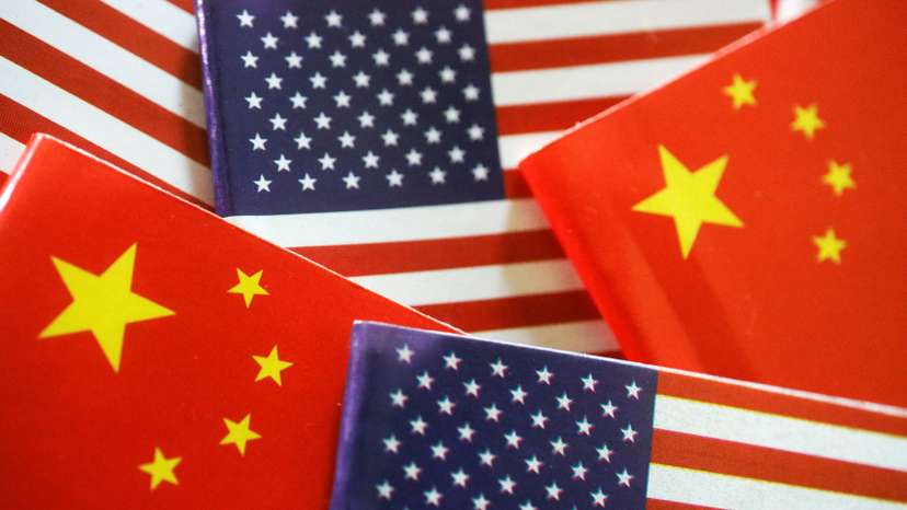 Illustration picture of U.S. and Chinese flags