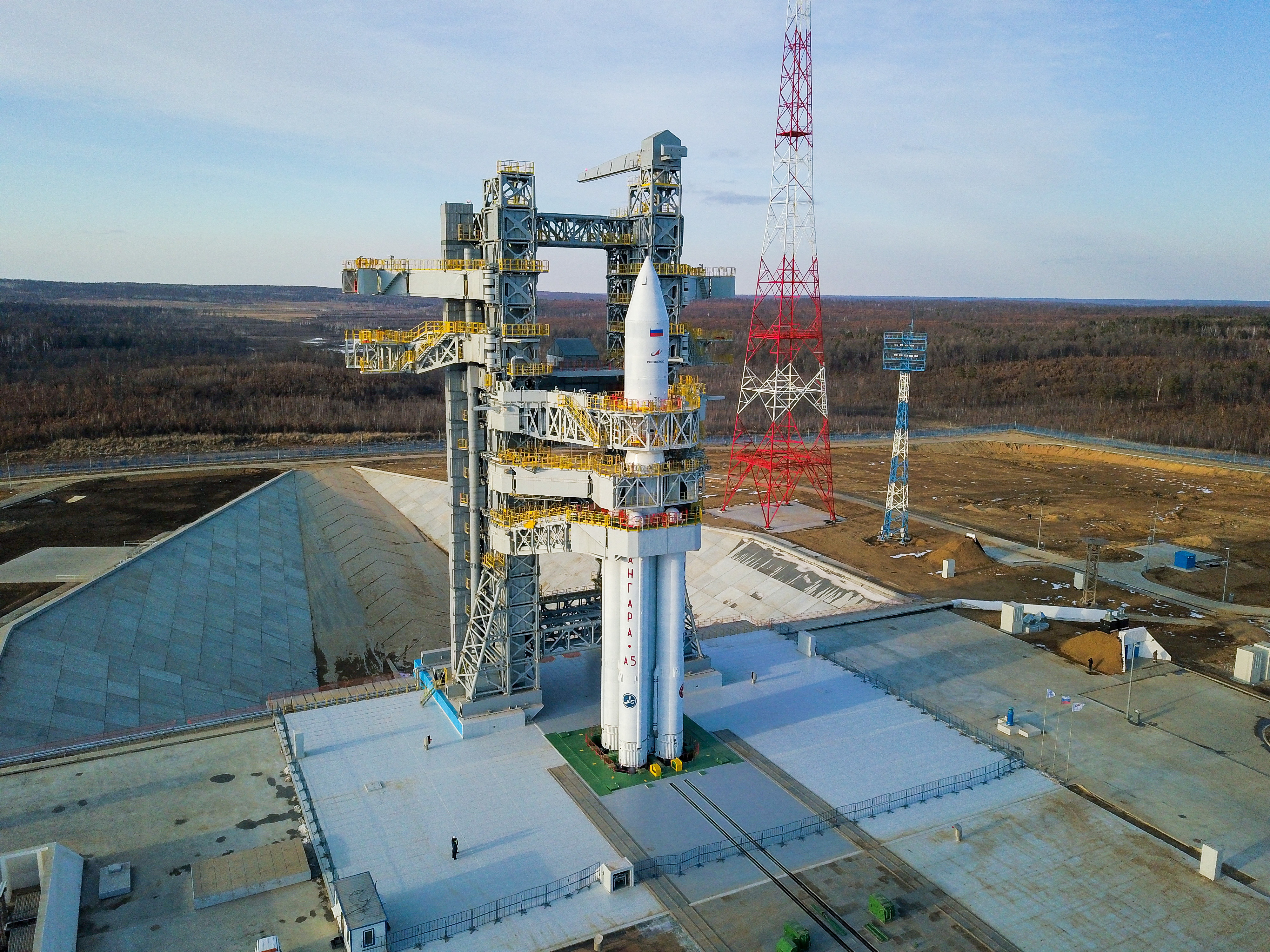 Angara-A5 rocket is seen on its launchpad at the Vostochny Cosmodrome