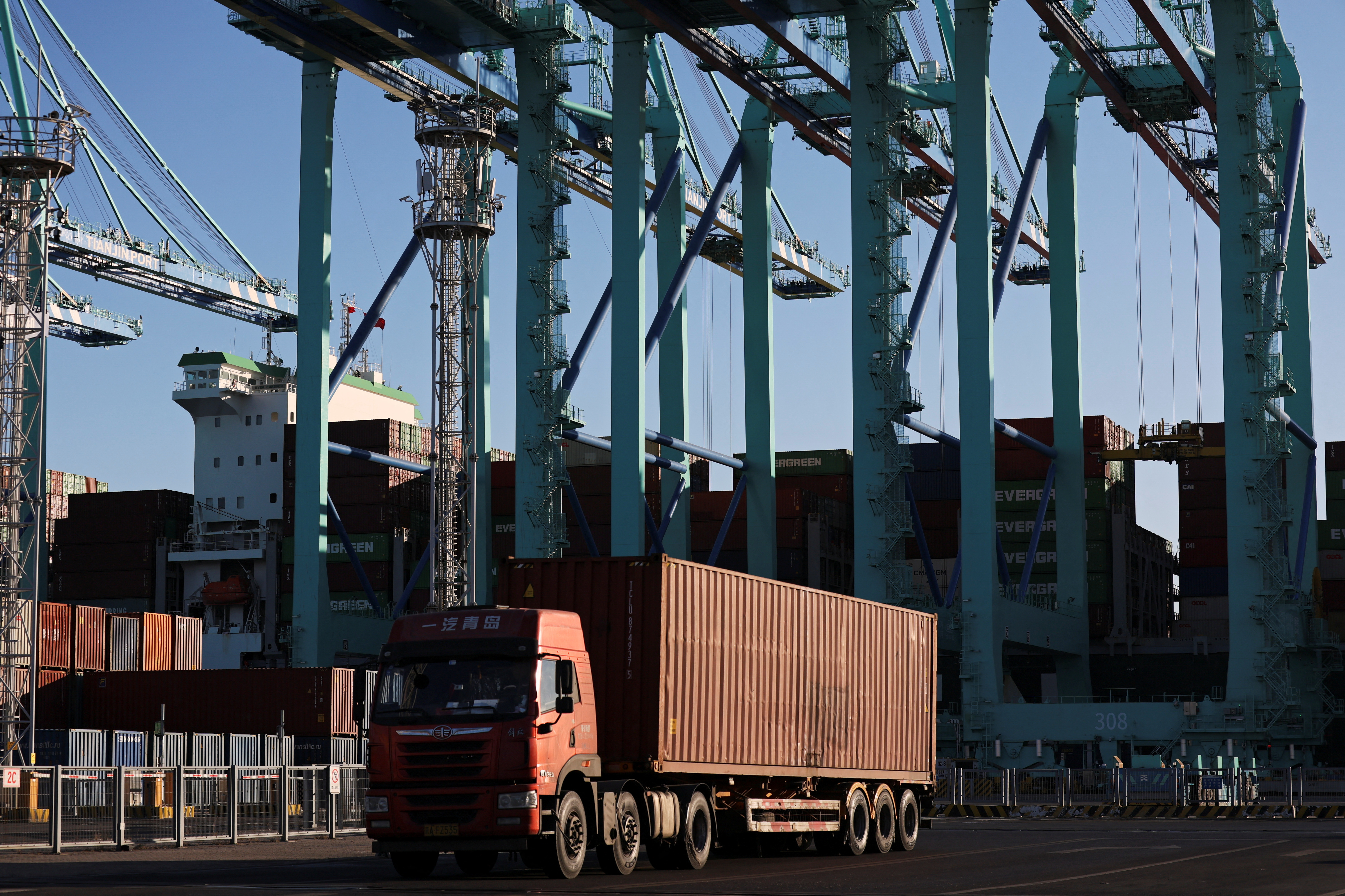 Containers at a port in Tianjin