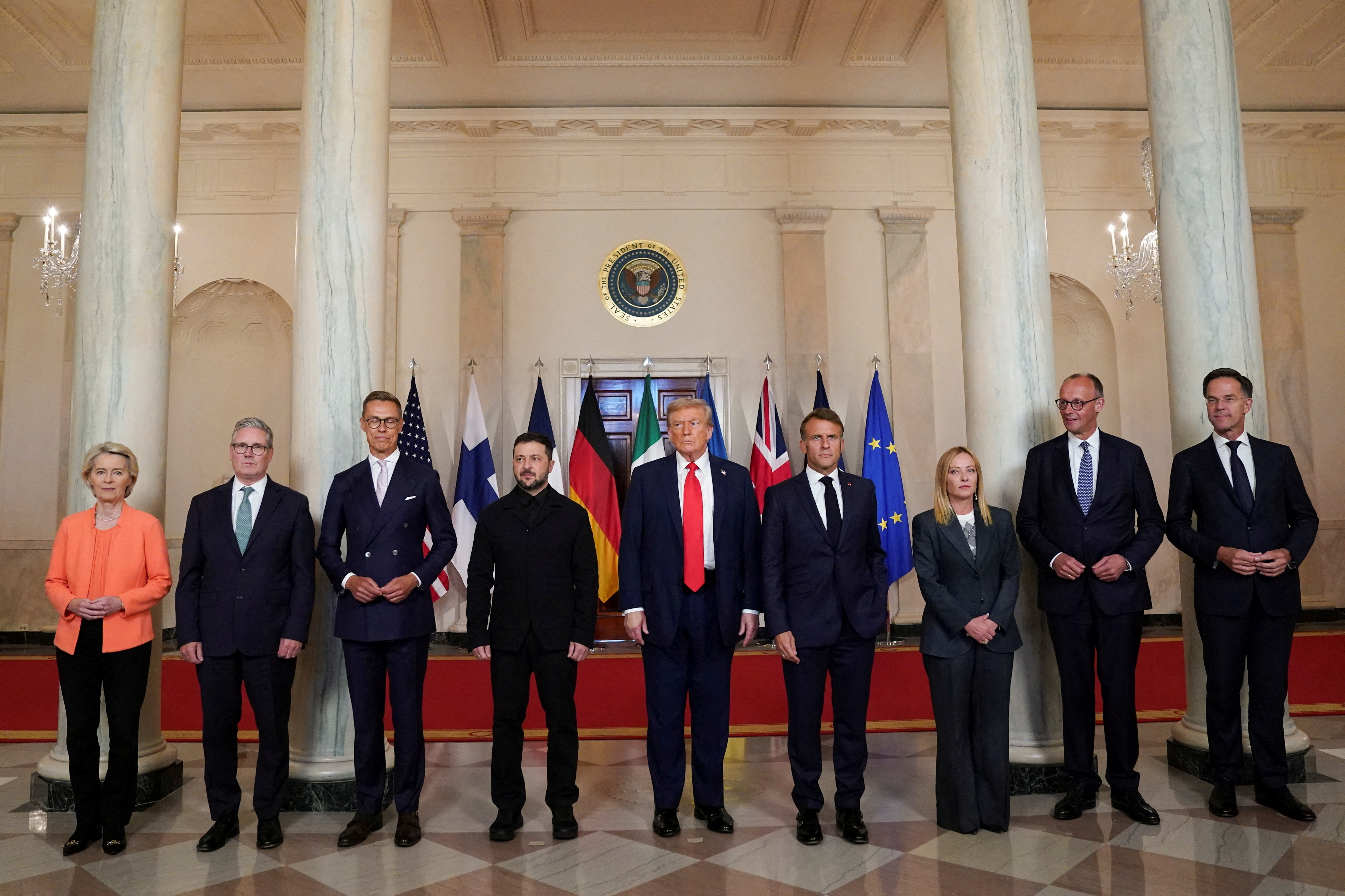 FILE PHOTO: U.S. President Trump meets with Ukrainian President Zelenskiy and European leaders, in Washington, D.C.