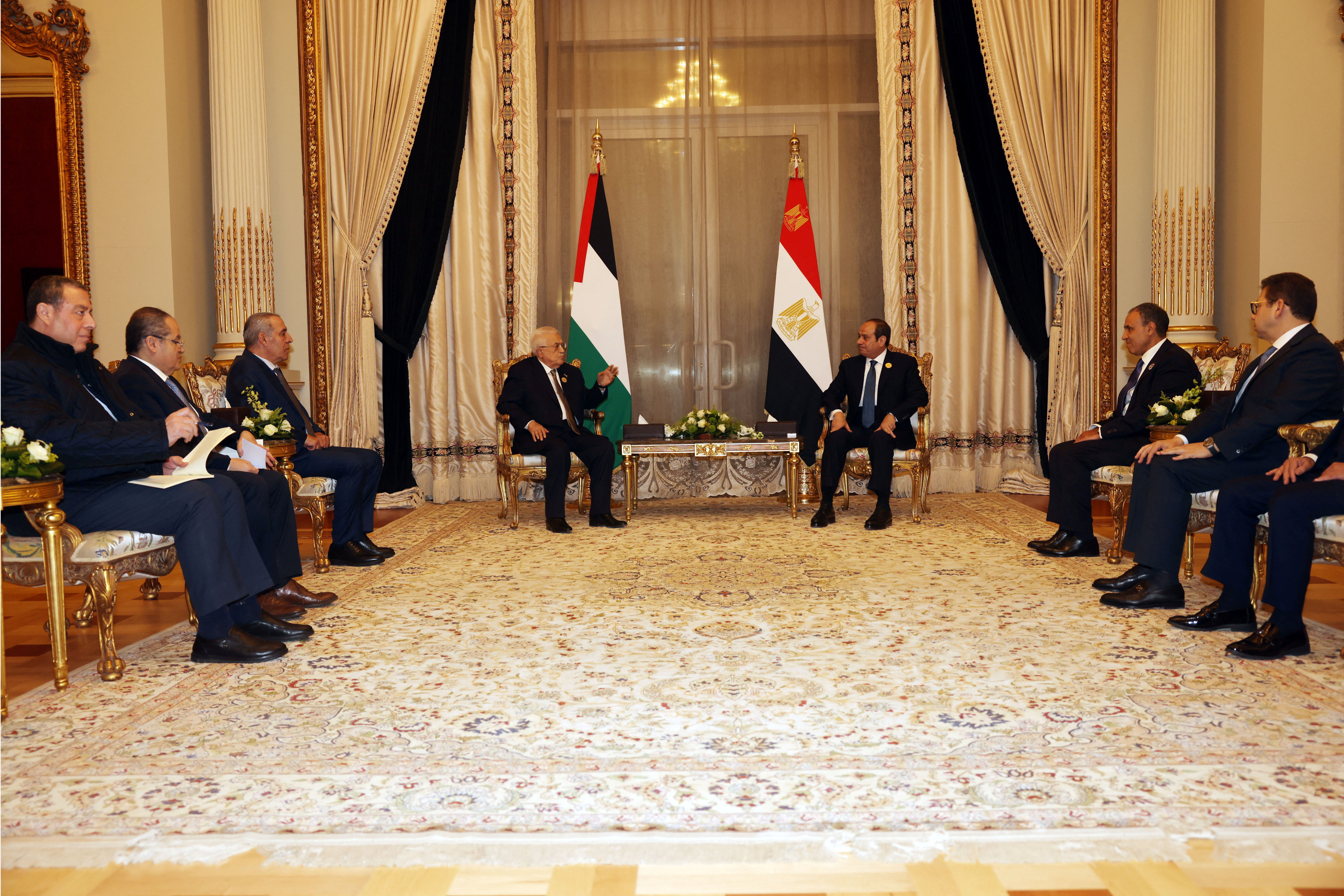Palestinian President Mahmoud Abbas meets with the Egyptian President Abdel Fattah al-Sisi in Cairo