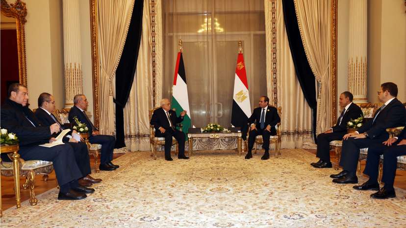 Palestinian President Mahmoud Abbas meets with the Egyptian President Abdel Fattah al-Sisi in Cairo