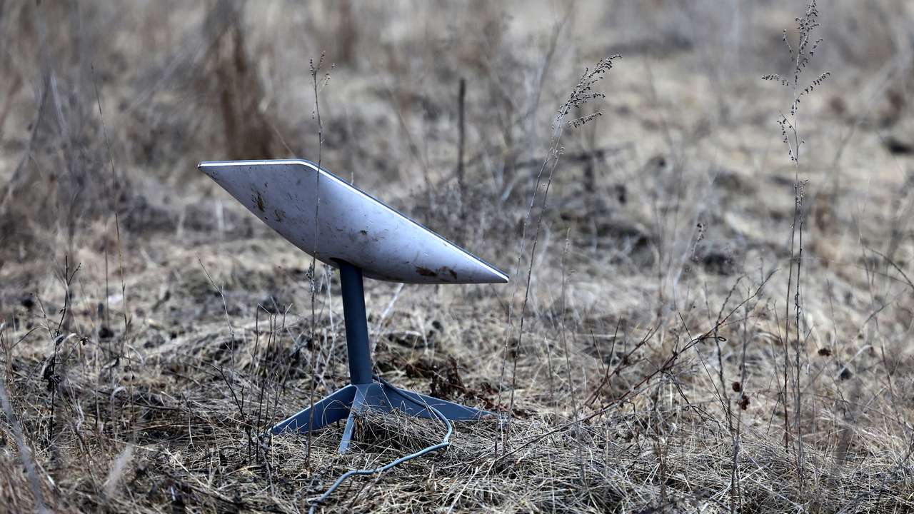 A Starlink satellite internet system near the frontline town of Bakhmut amid Russia's attack on Ukraine