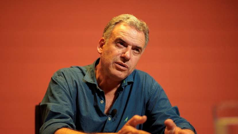 Uruguay's center-left presidential candidate Yamandu Orsi talks to Reuters
