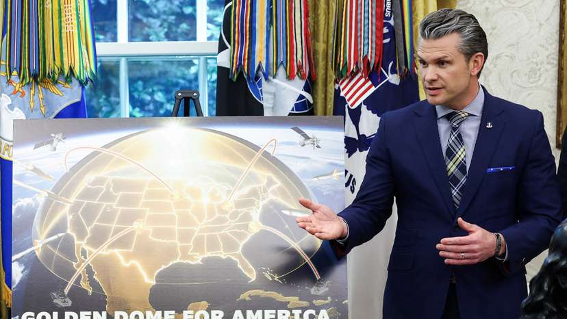 U.S. President Donald Trump and U.S. Defense Secretary Pete Hegseth make an announcement at the White House in Washington