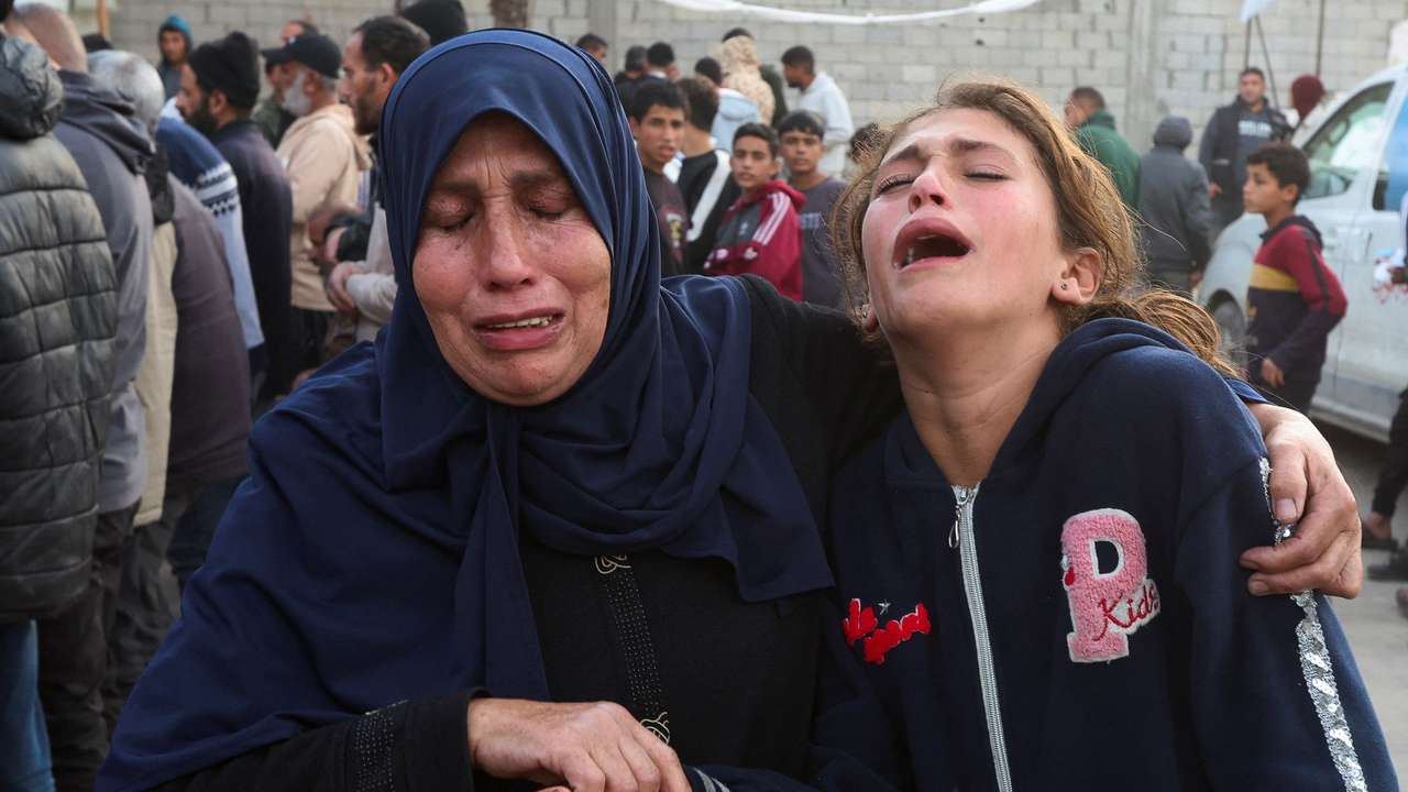 Funeral of a Palestinian killed in an Israeli strike, according to medics, at Nasser Hospital, in Khan Younis
